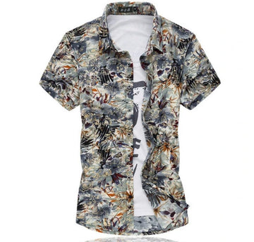 Mens Artistic Print Button Front Short Sleeve Shirt