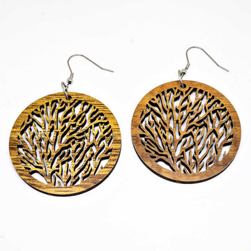 Genuine Handmade Koa Wood Tree Of Life Earring Pierce